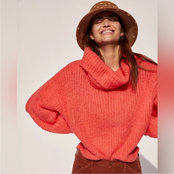 Anthropologie Pilcro Zamora Coral Wool Alpaca Cowl Neck Oversized Sweater Medium - Picture 13 of 13